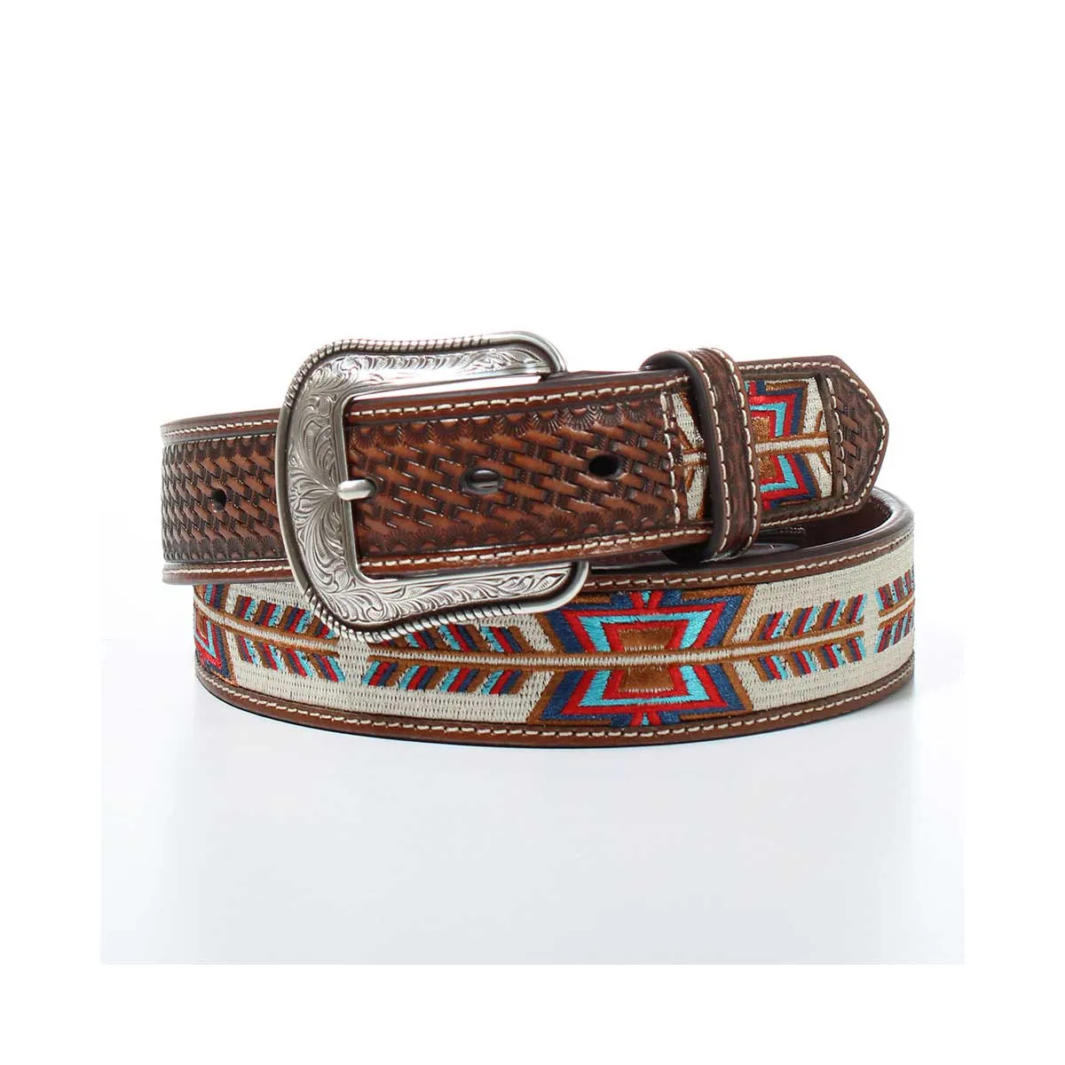 3D Belt Co Men's Basket Embroidered Leather Belt