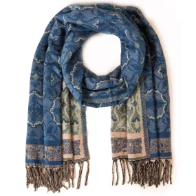 Accessorize London Women's Blue Jacquard Print Blanket Scarf