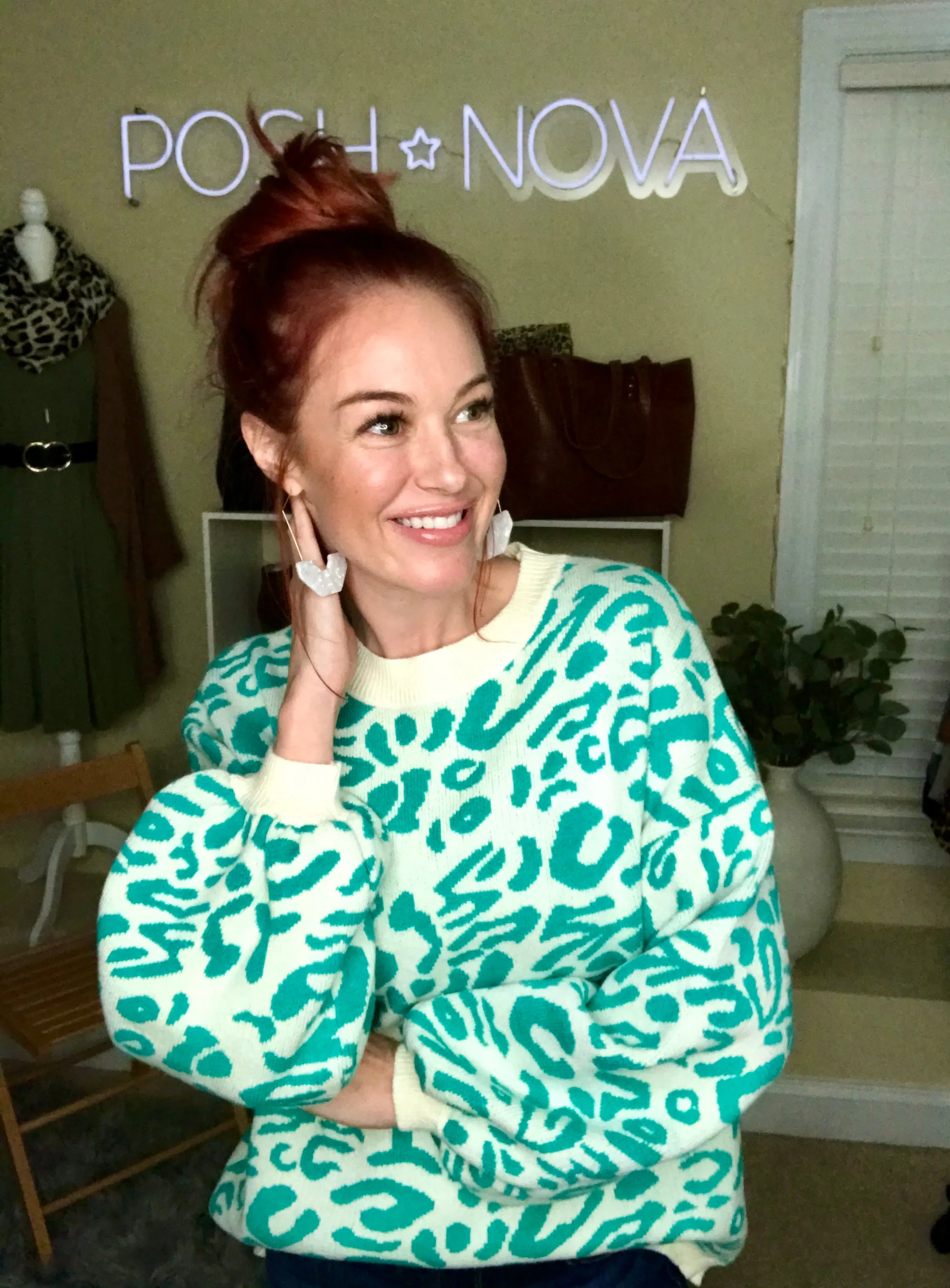 Alyssa Exotic Bubble Sleeve Sweater-Green