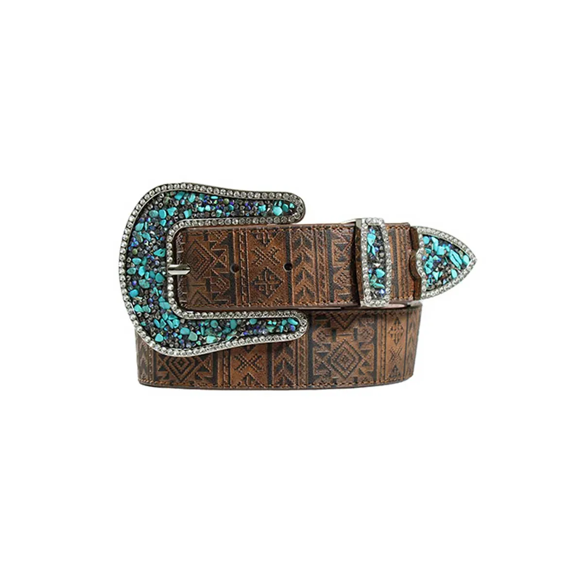 Angel Ranch Women's Embossed Aztec Turquoise Belt