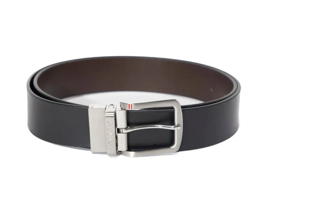 AU NOIR Reversible Belt | Strauss Brushed Nickle, Black-Brown