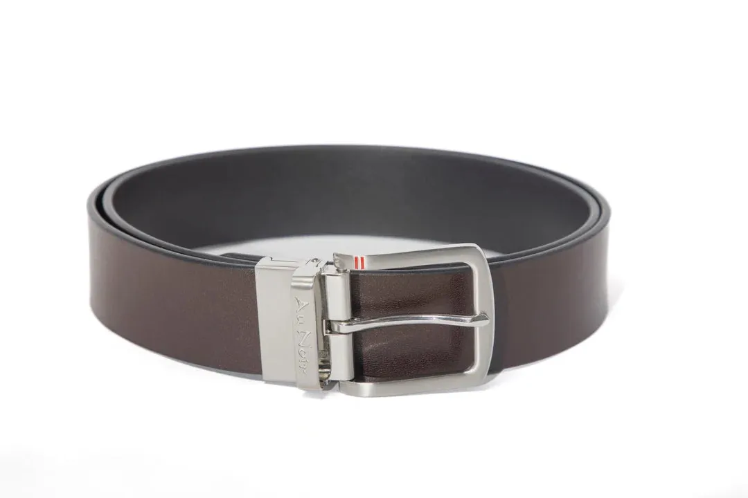 AU NOIR Reversible Belt | Strauss Brushed Nickle, Black-Brown