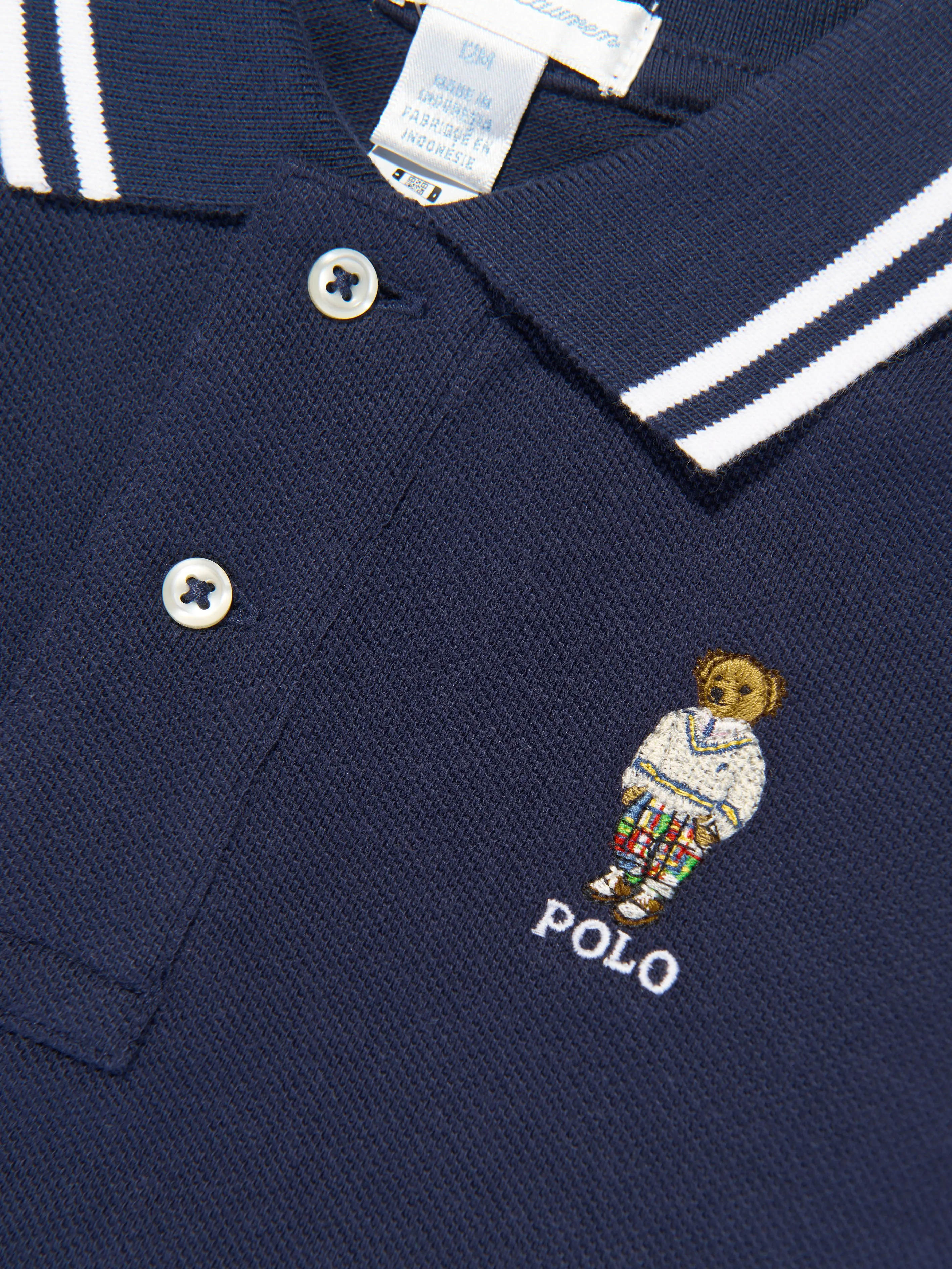 Baby Boys Bear Polo Shirt in Navy