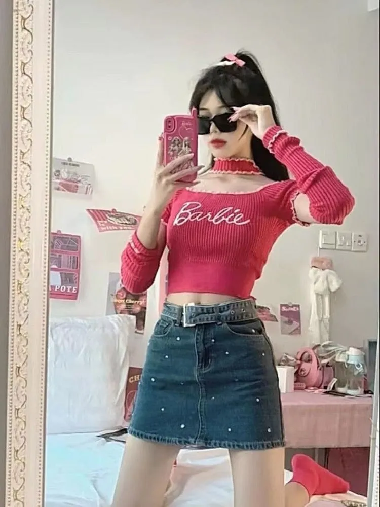 Barbie Crop Top With Sleeves and Choker