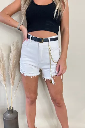 Beige High Waisted Belted Shorts