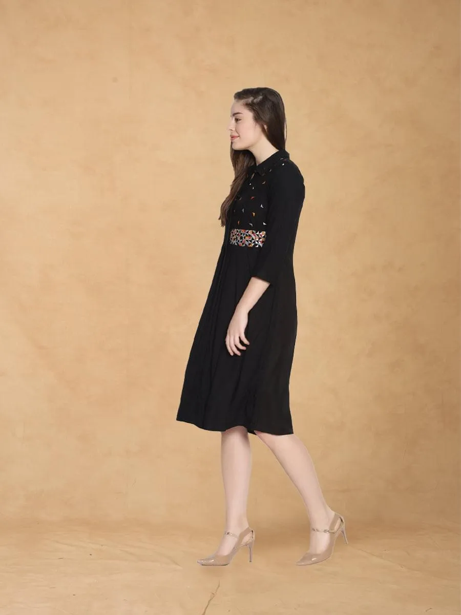 Black Embroidered Shirt Dress