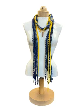 Boho Beaded Lightweight Mohair Scarf Necklace - Blue and Yellow