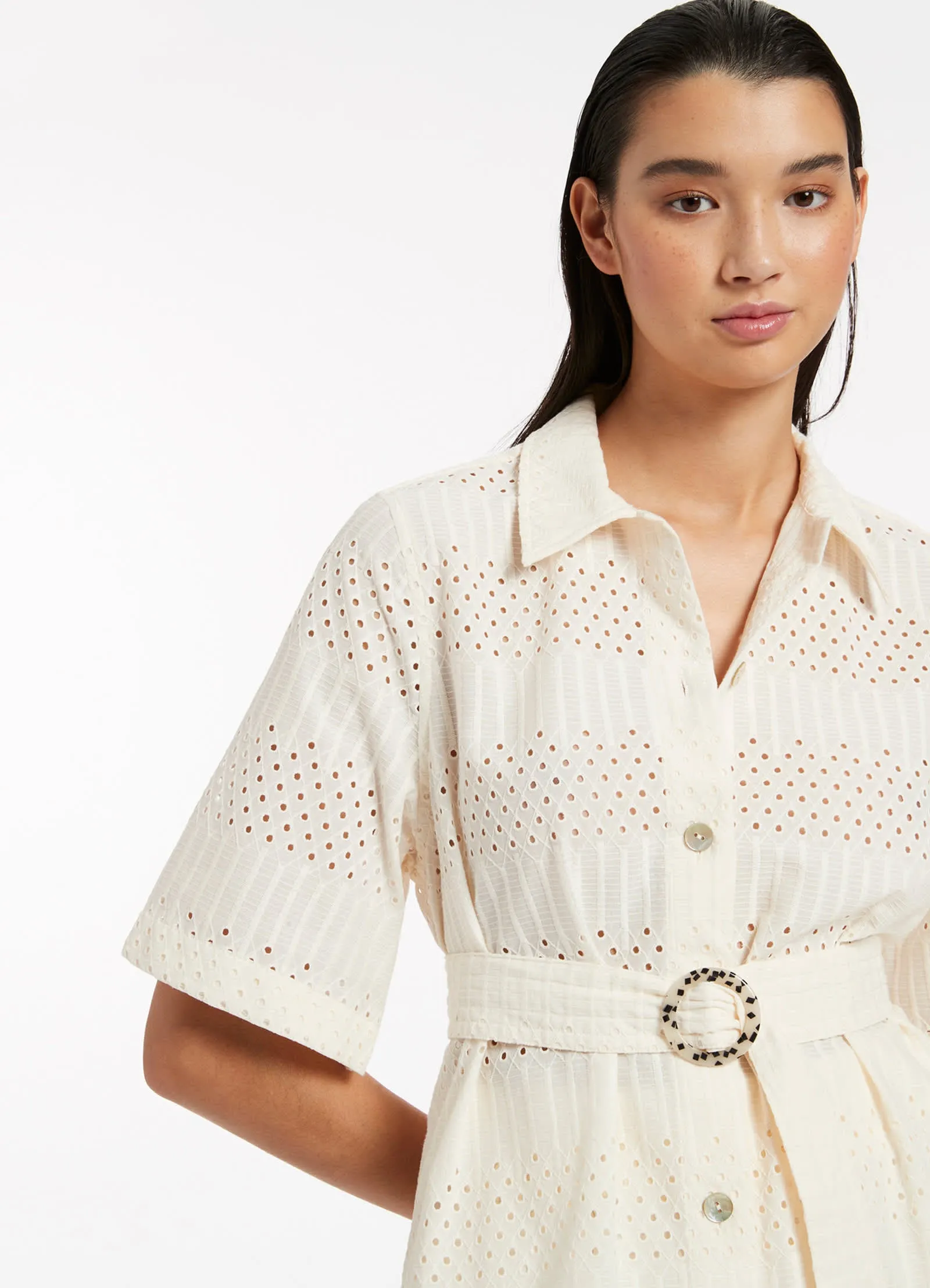 Broderie Short Sleeve Shirt - Cream