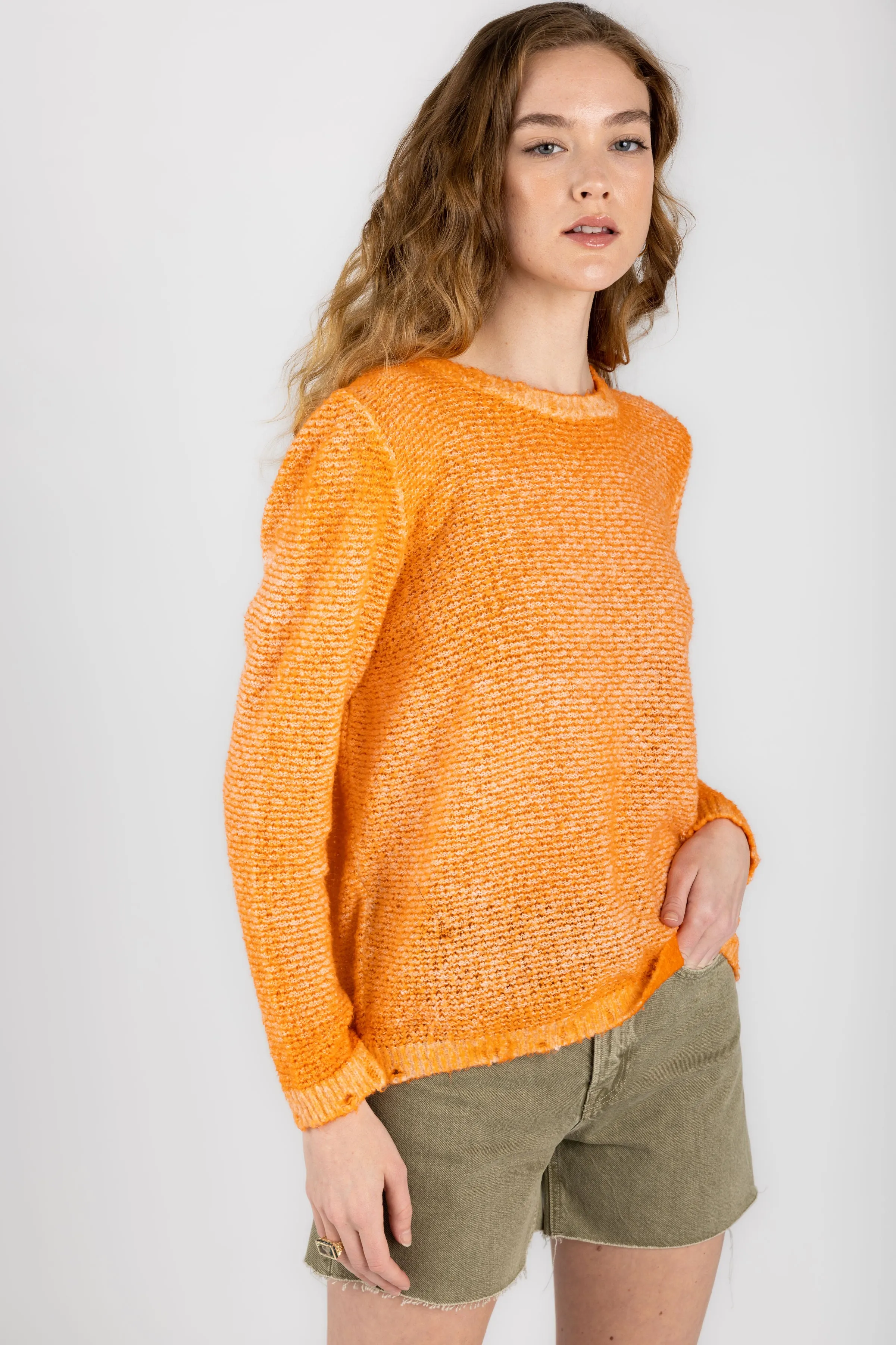 Brushed Cotton and Linen Sweater in Alchechengi