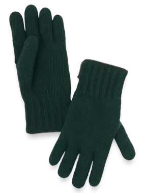 Cashmere Lined Knit Gloves - Green