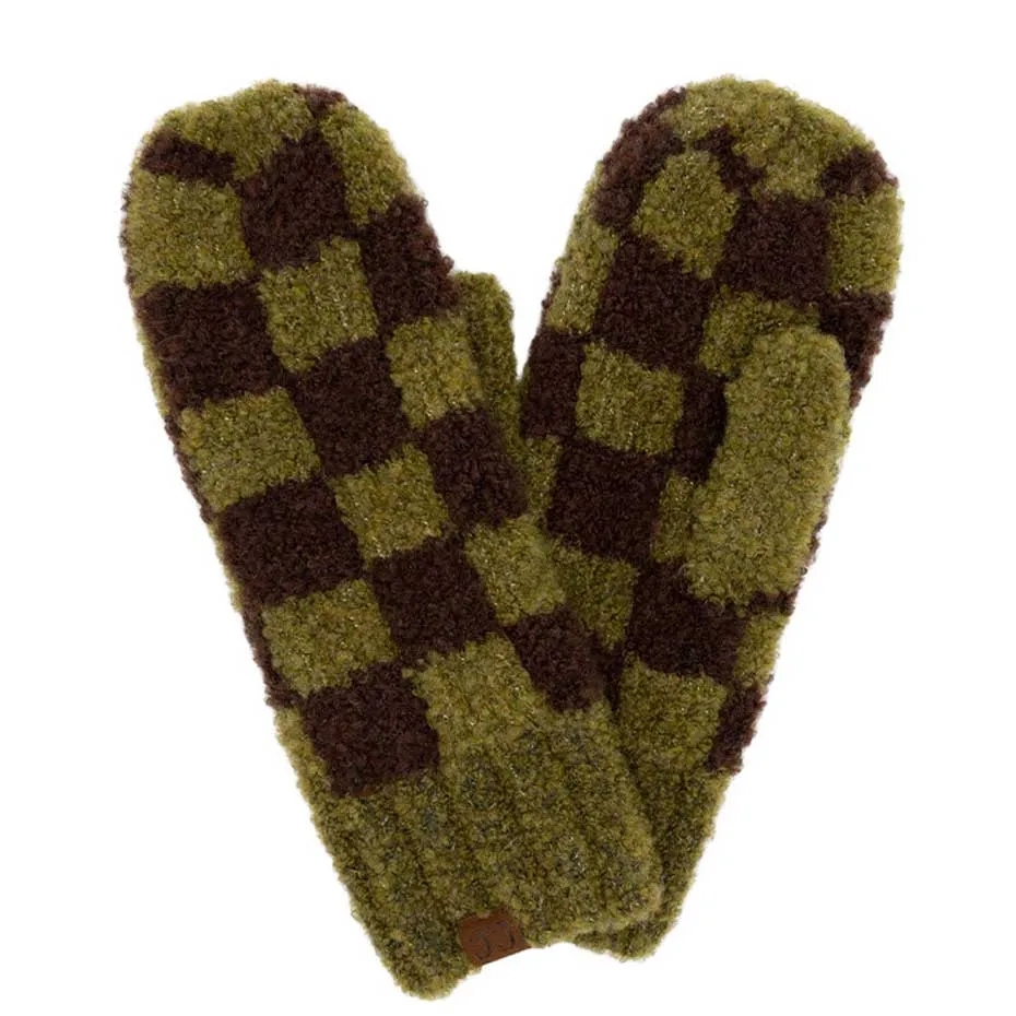 C.C Checkered Pattern Boucle Mittens