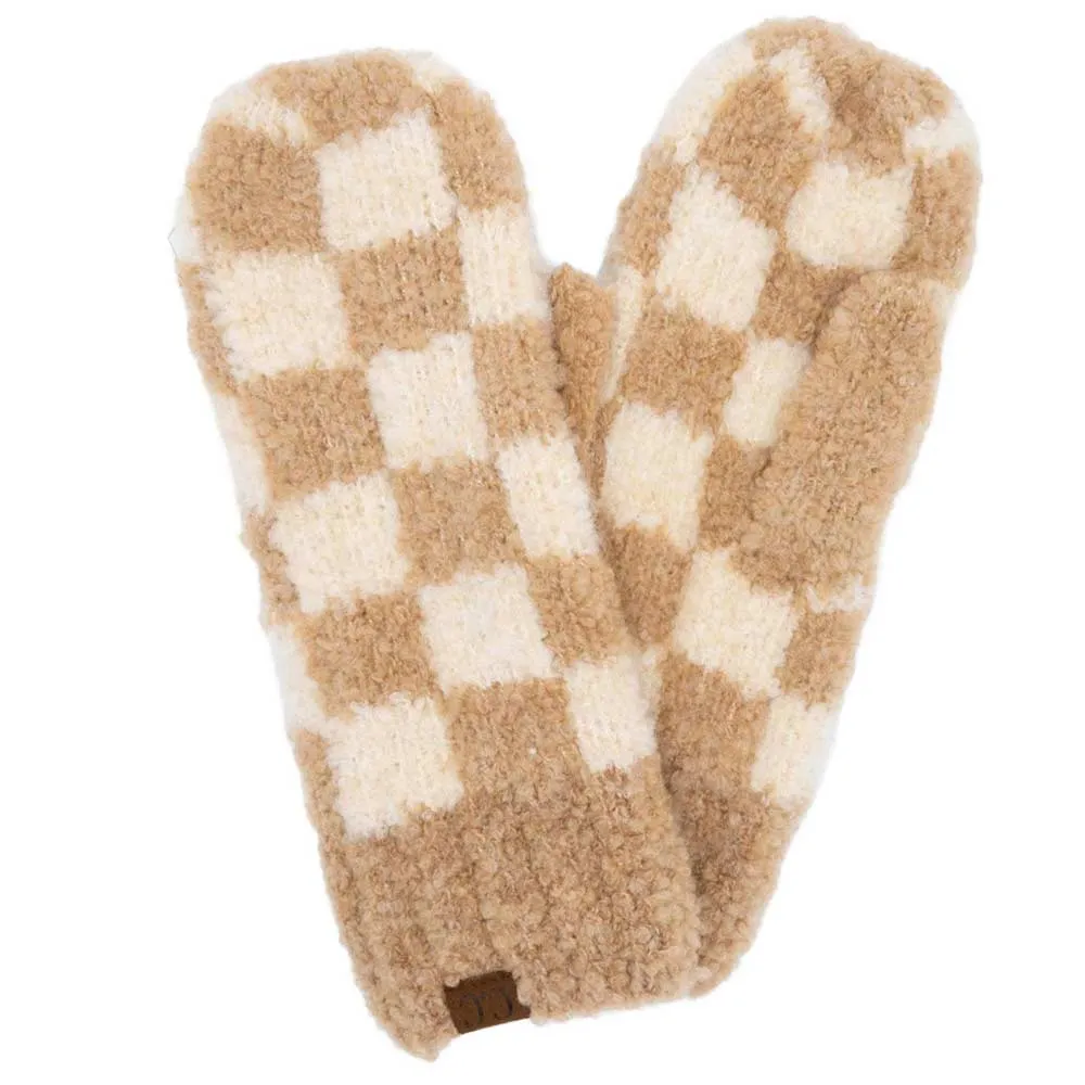 C.C Checkered Pattern Boucle Mittens