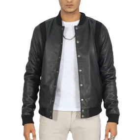 Charlie Black Leather Bomber Jacket