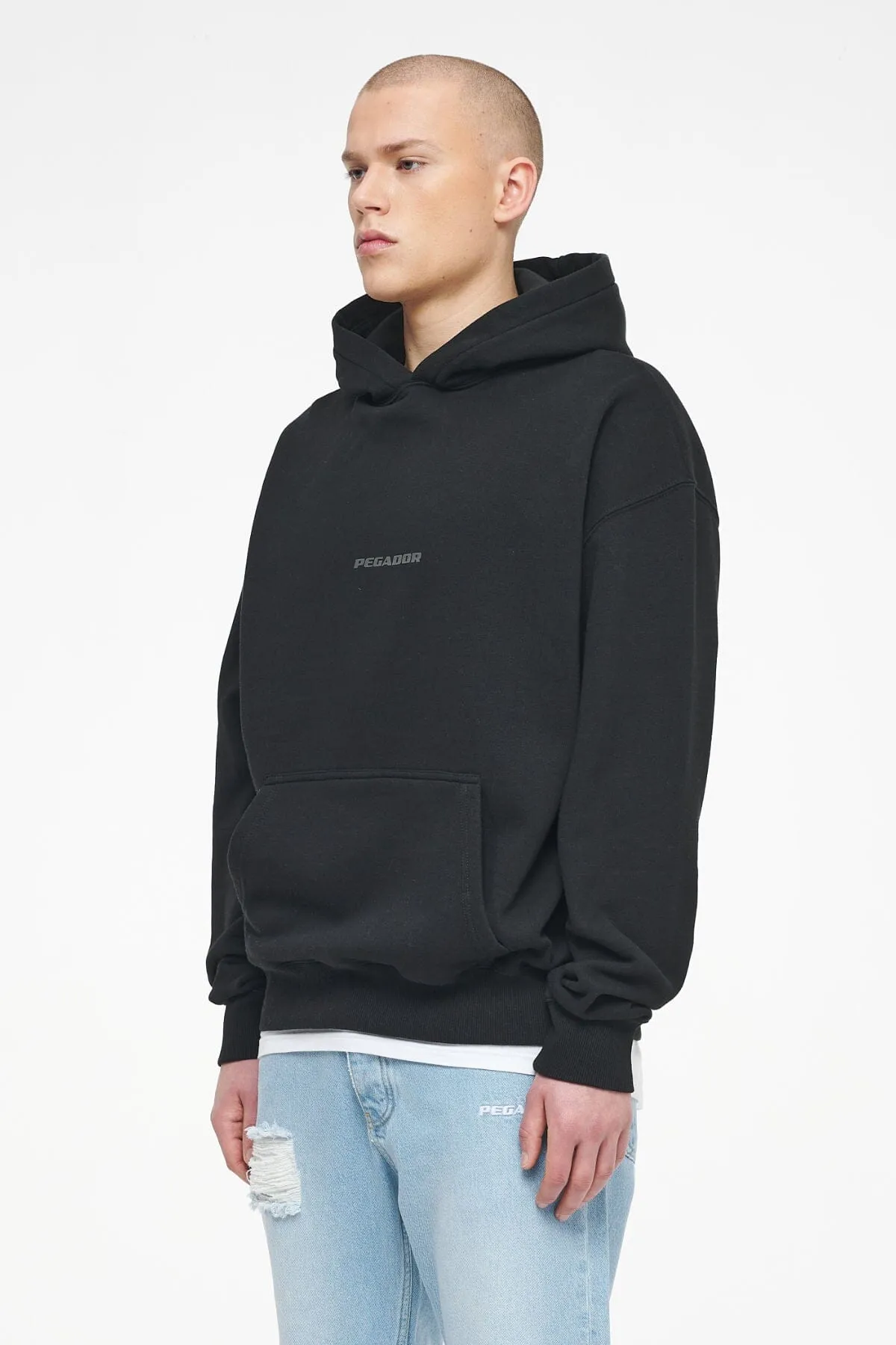 Colne Logo Oversized Hoodie Vintage Washed Black Ink Gum