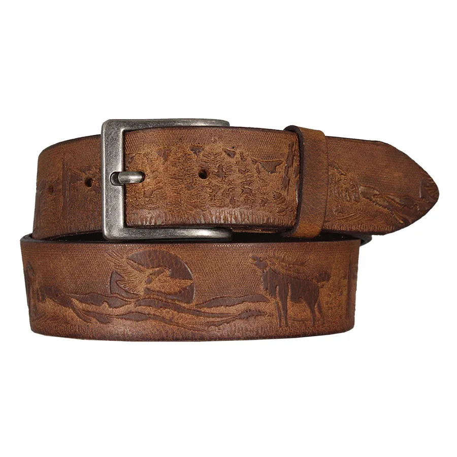 Cowboy Collection Men's Wildlife Tooled Leather Belt