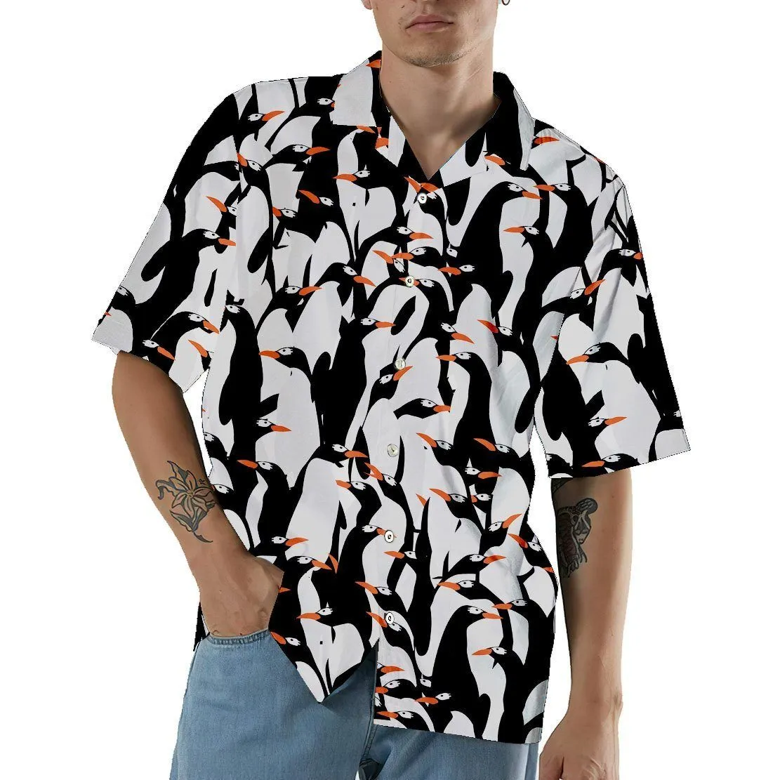 Gearhuman 3D Flying Penguins Hawaii Shirt