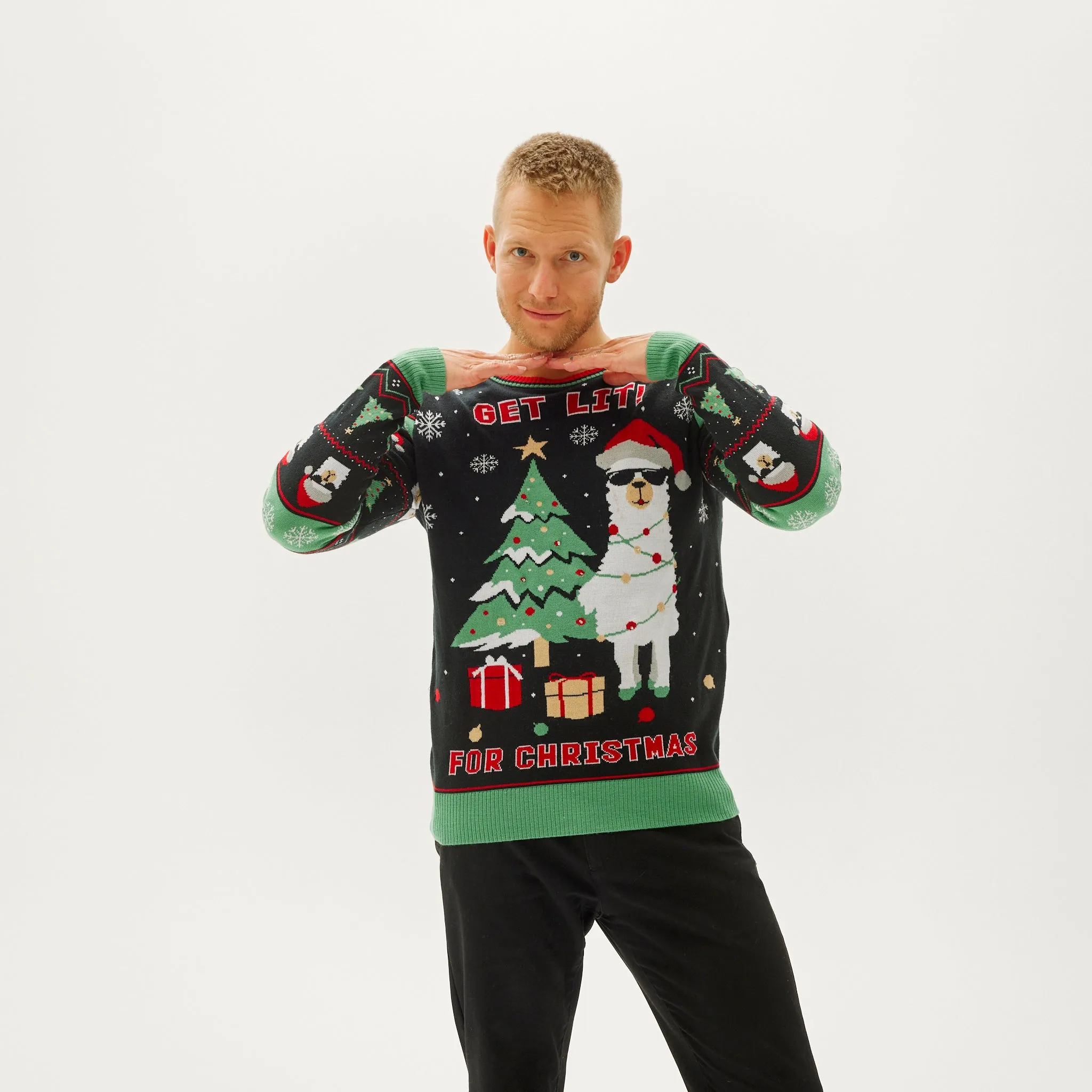 Get Lit Llama Christmas Sweater - Herre