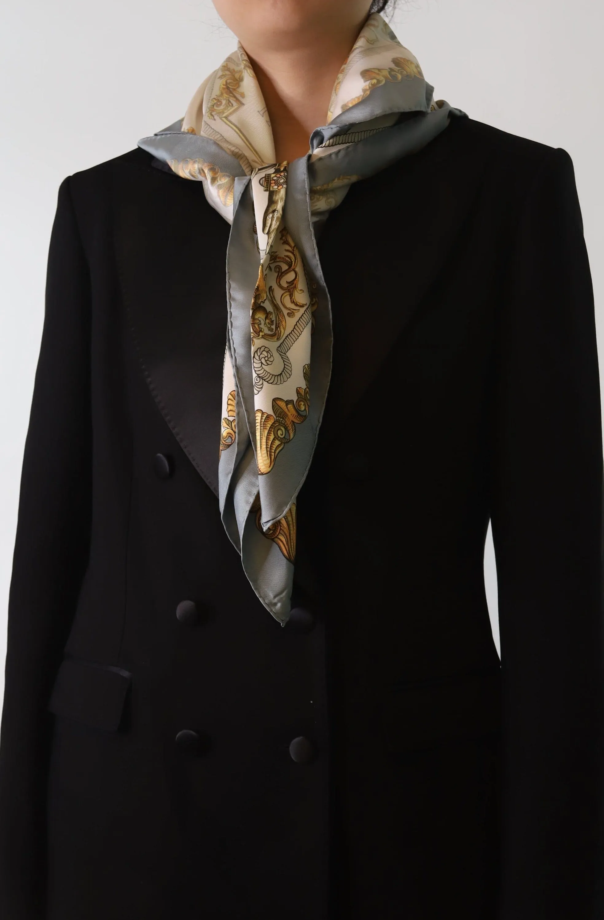 Grey royal silk patterned scarf