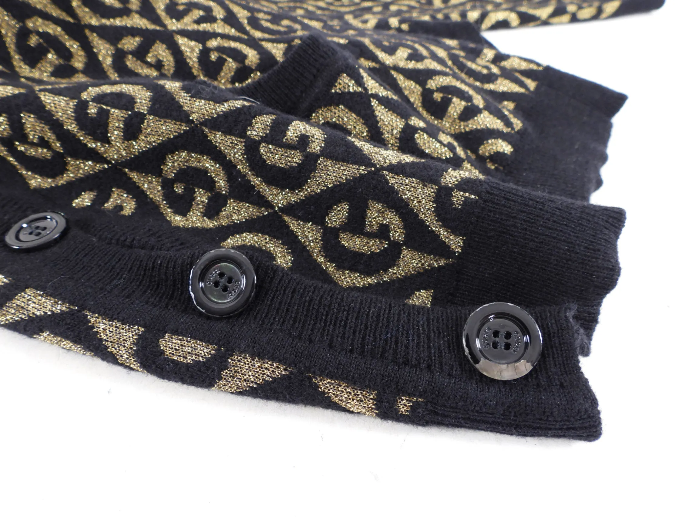 Gucci Black and Gold GG Logo Knit Cardigan Sweater - XS