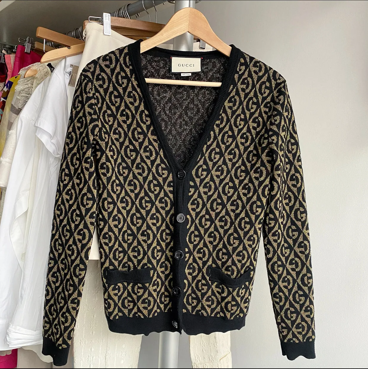 Gucci Black and Gold GG Logo Knit Cardigan Sweater - XS