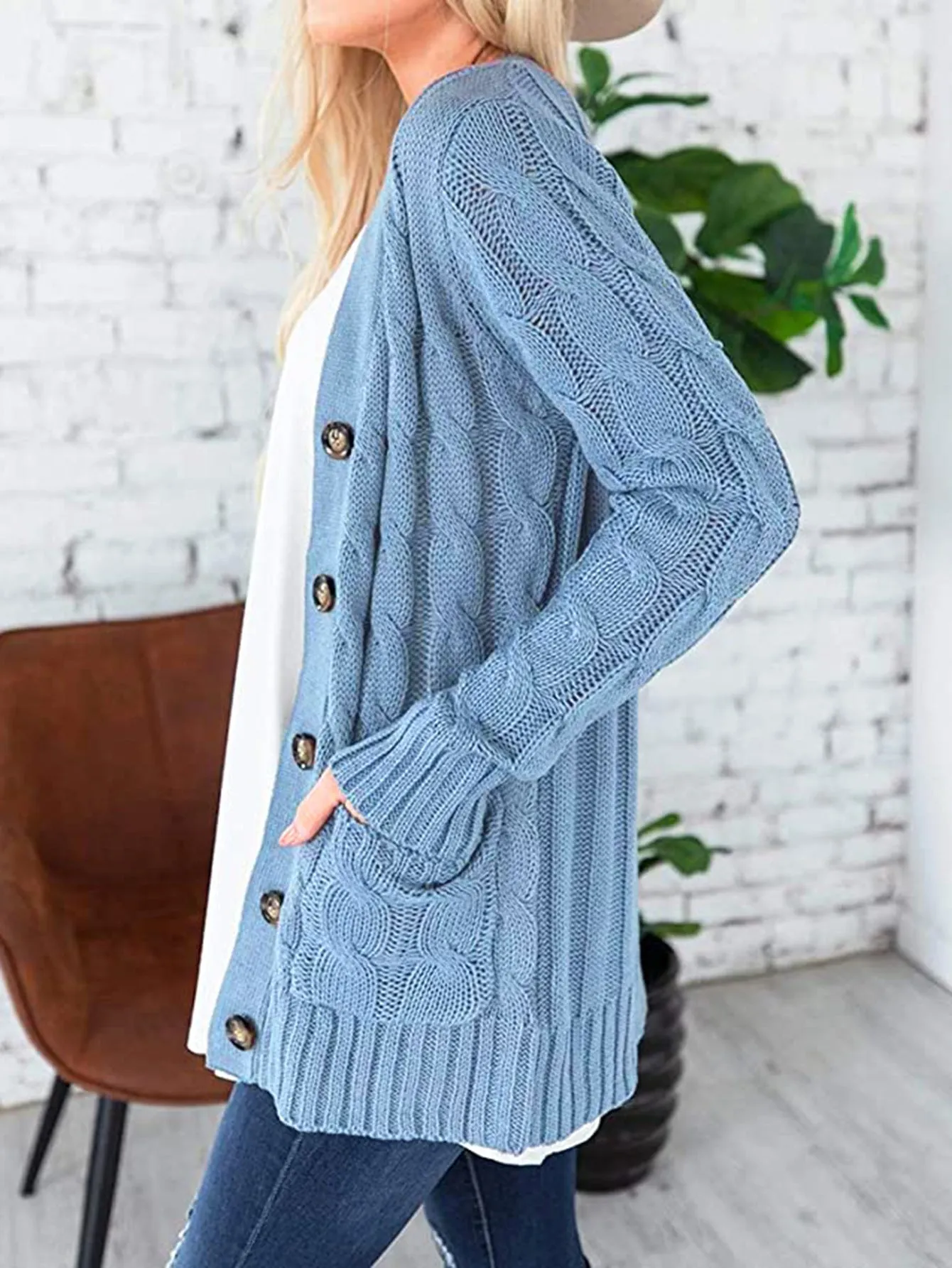 Haute Edition Women's Cable Knit Button Up Sweater Cardigan