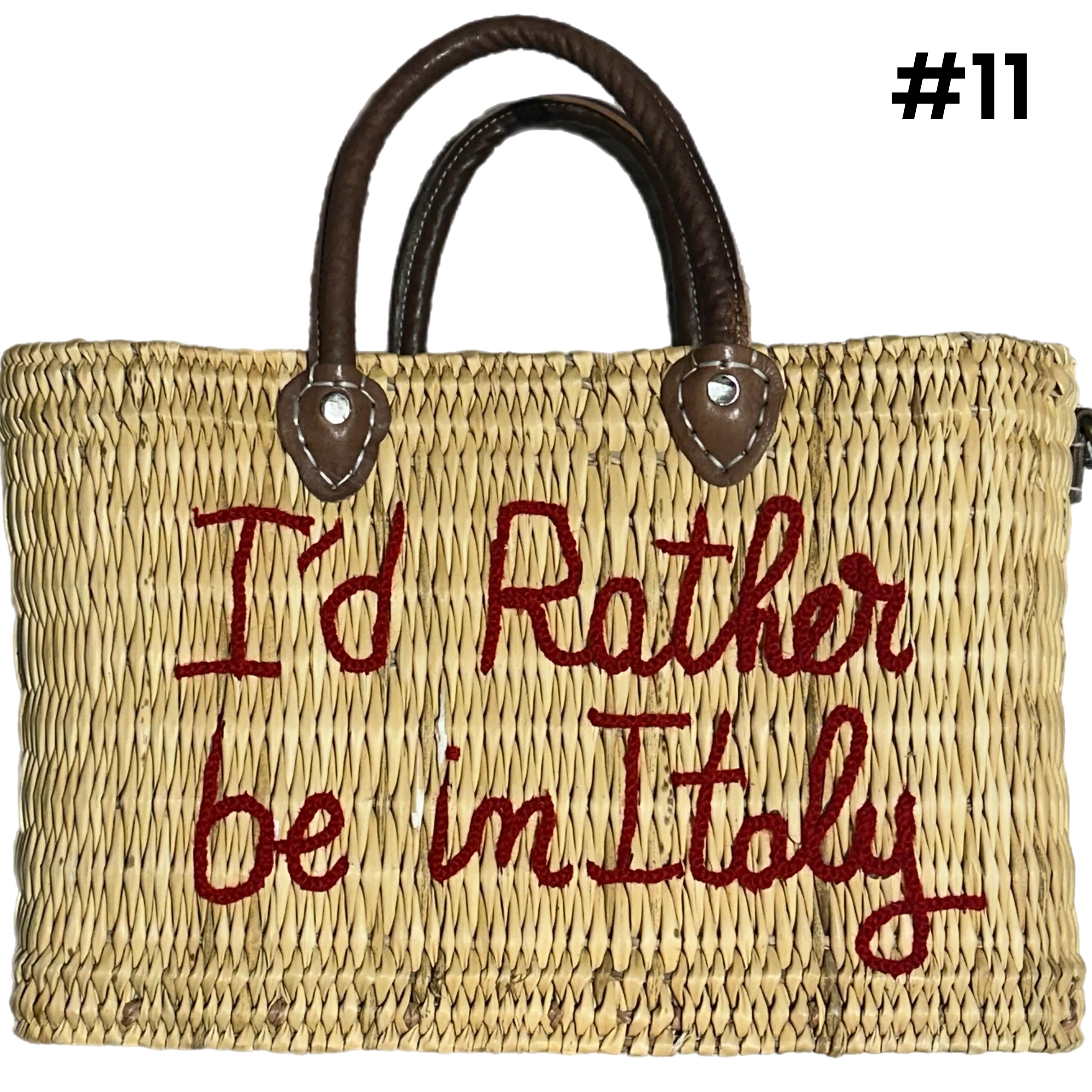 I'D RATHER BE IN ITALY LEATHER HANDLE REED BAG