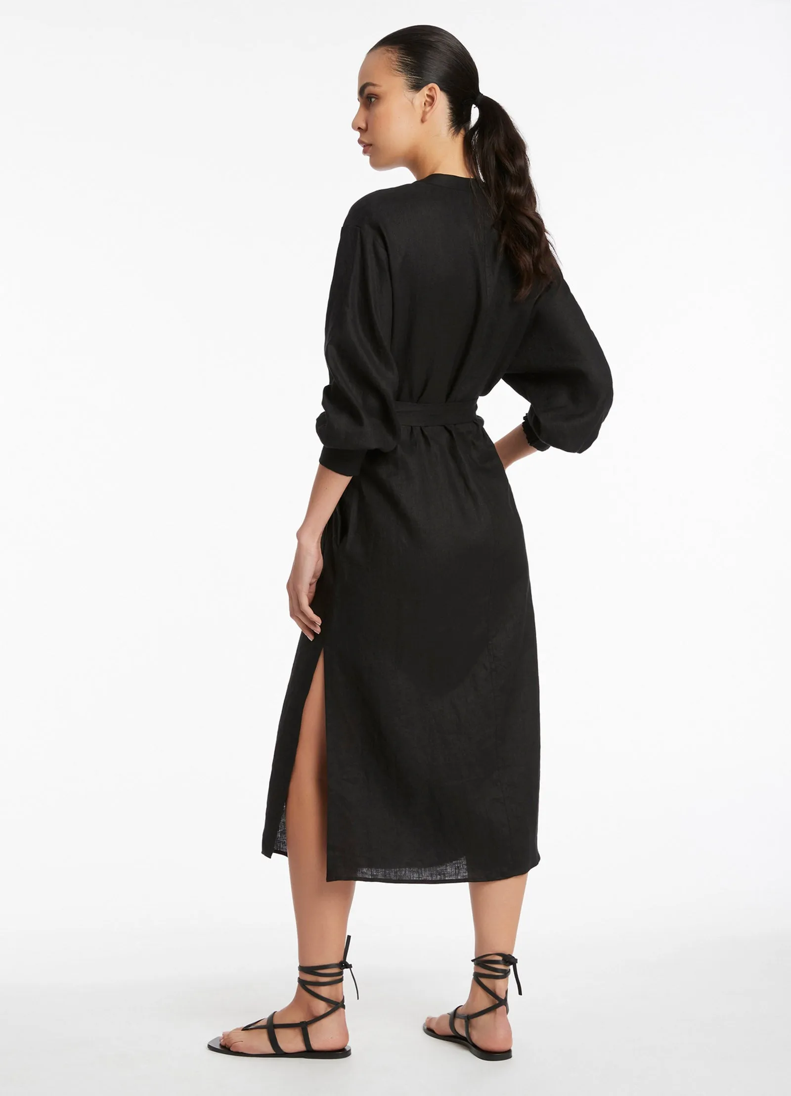 Jetset Shirred Cuff Shirt Dress - Black