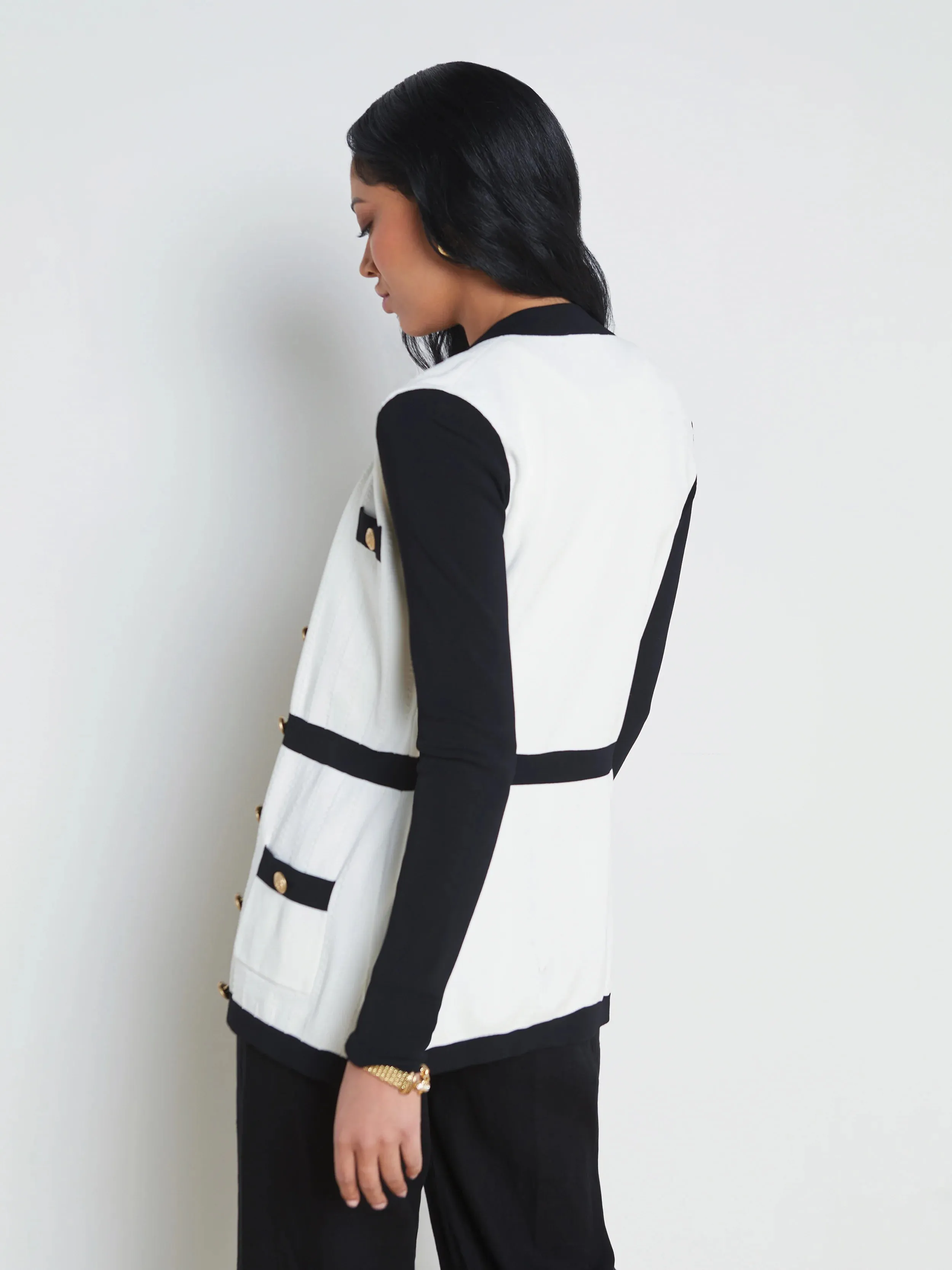 L’agence - Clover Contrast Trim Cardigan - White/black