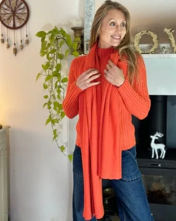 Long Ribbed Knitted Scarf - Dark Orange