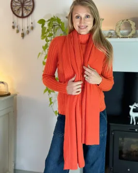 Long Ribbed Knitted Scarf - Dark Orange