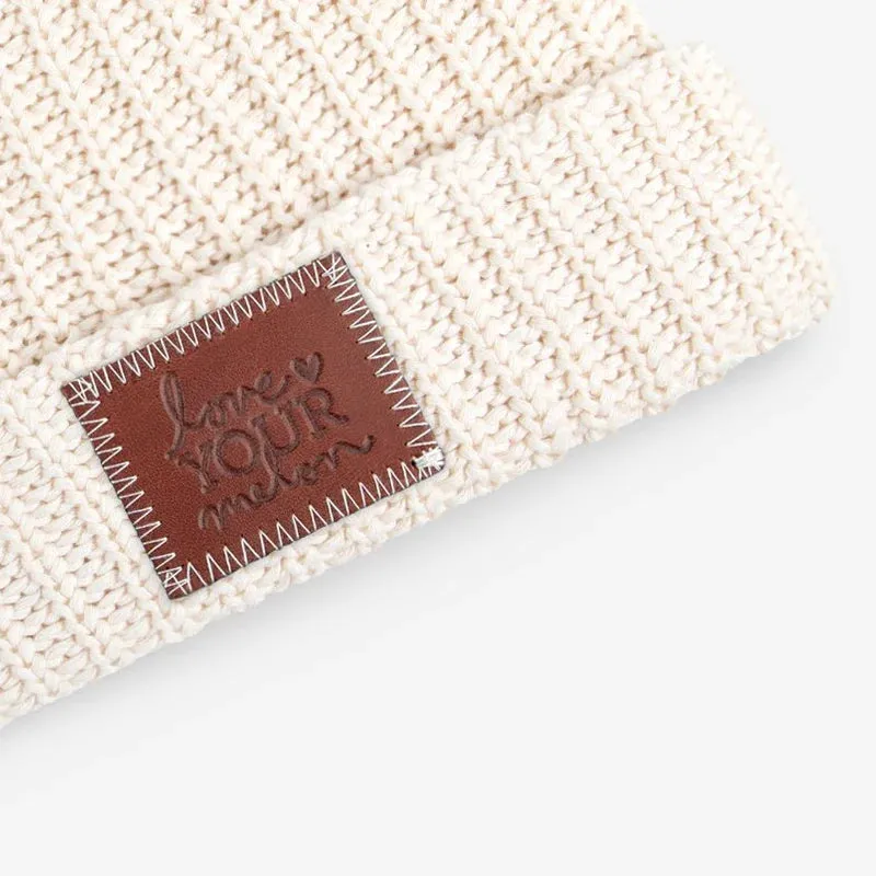 Love Your Melon - White Speckled Pom Beanie (Natural Pom)