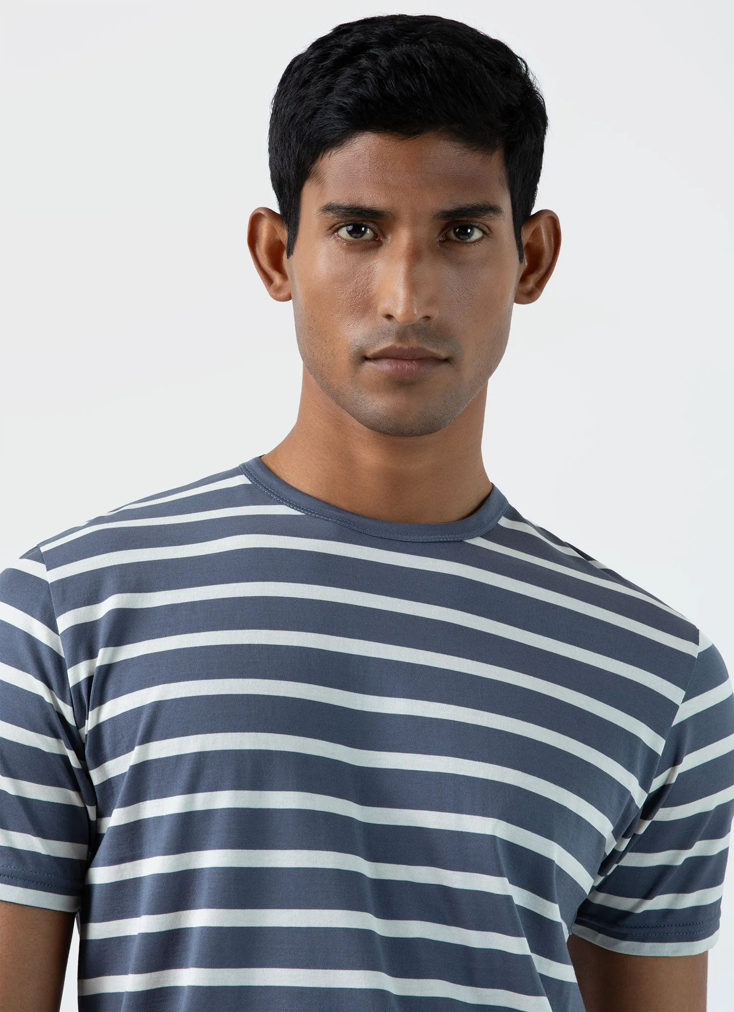 Men's Classic T-shirt in Slate Blue/Ecru Breton Stripe