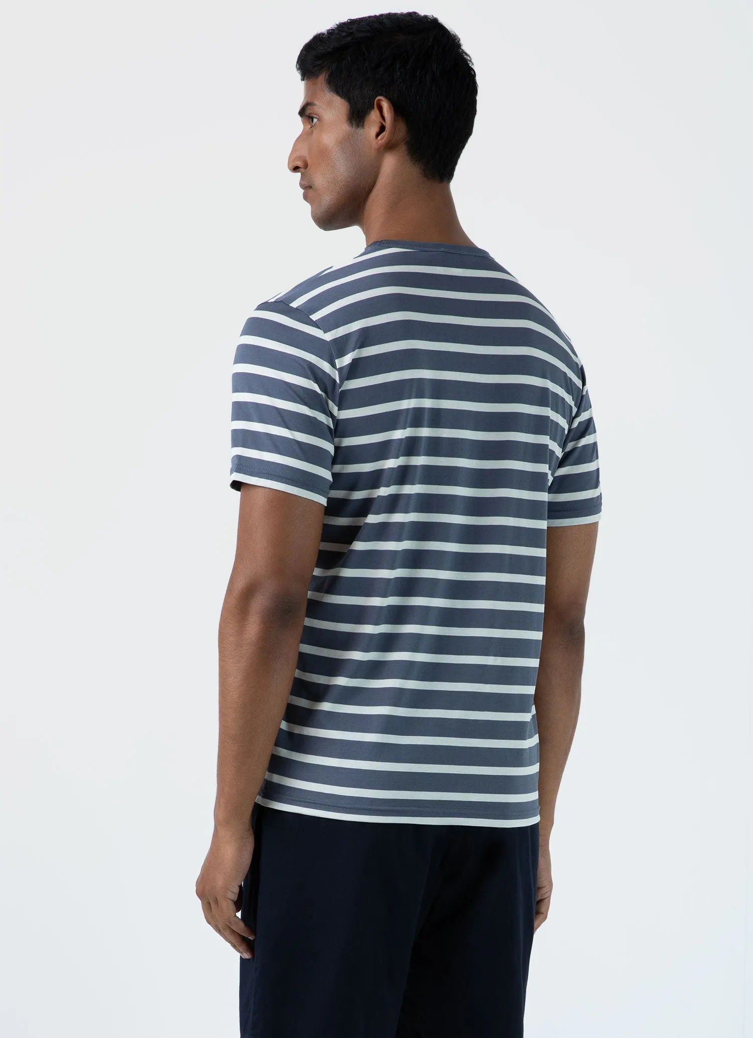 Men's Classic T-shirt in Slate Blue/Ecru Breton Stripe