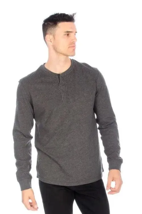 Men's Long Sleeve Henley Shirt Charcoal