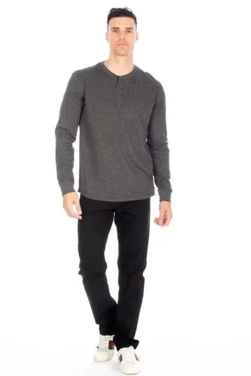 Men's Long Sleeve Henley Shirt Charcoal