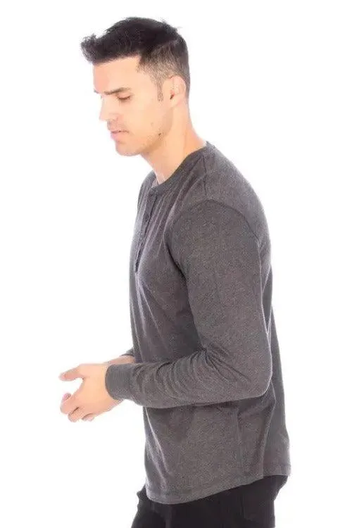 Men's Long Sleeve Henley Shirt Charcoal