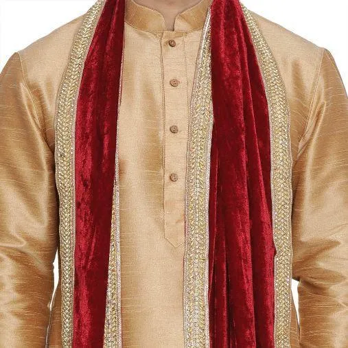 Men's Maroon Velvet Dupatta