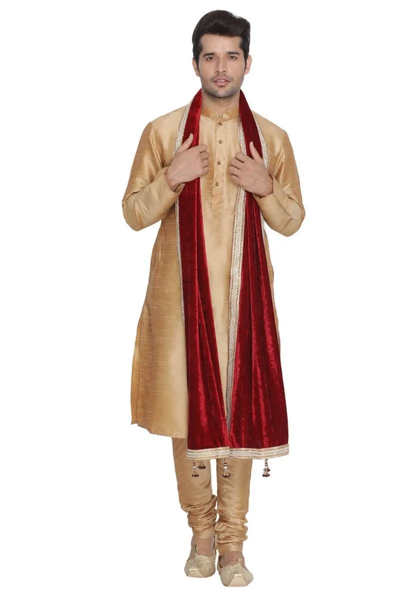 Men's Maroon Velvet Dupatta