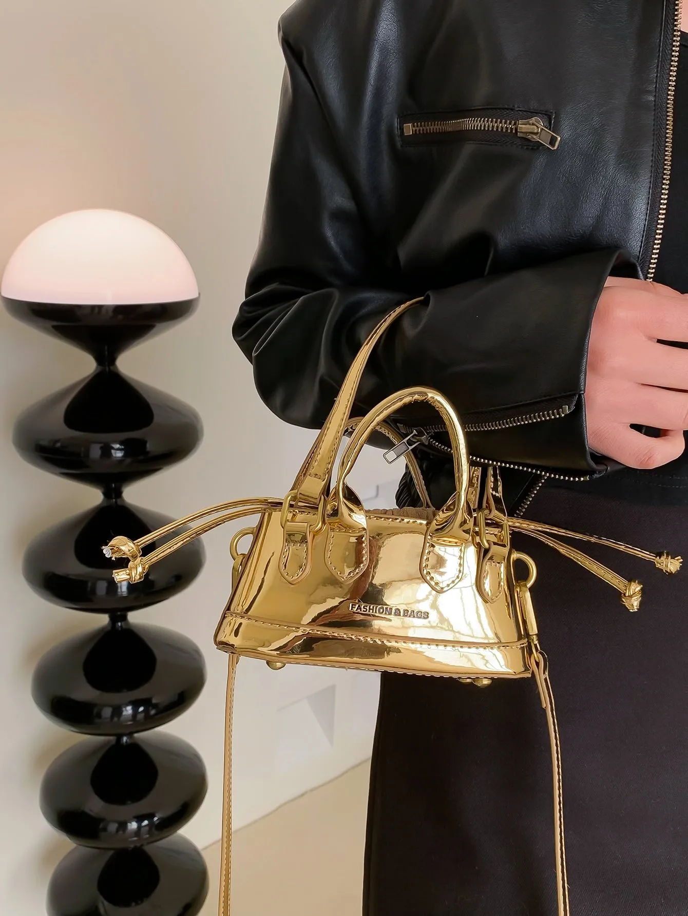 Mini Metallic Double Handle Bucket Bag