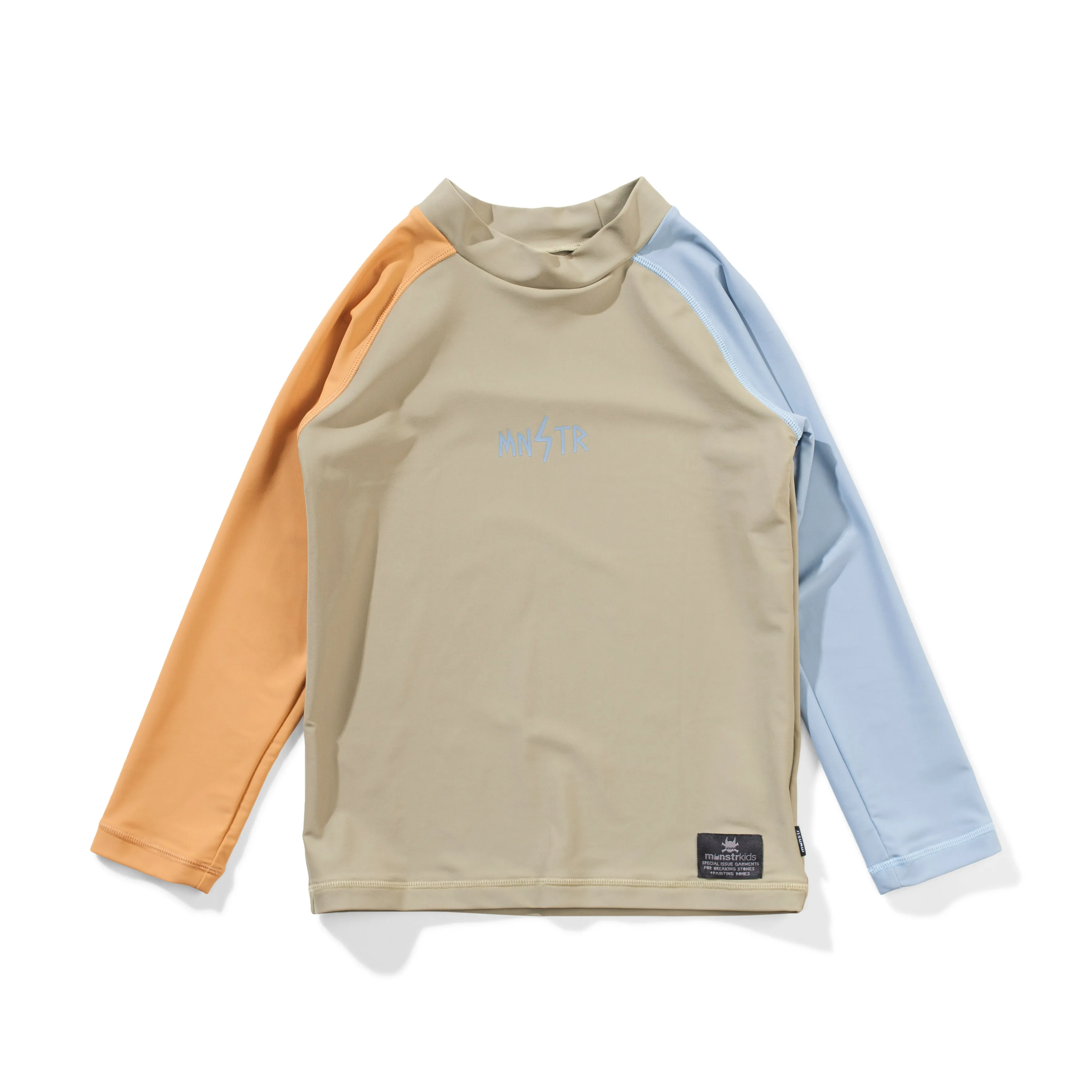 Munster Kids Logo LS Rash Shirt - Lt Olive/Mid Blue/Mustard