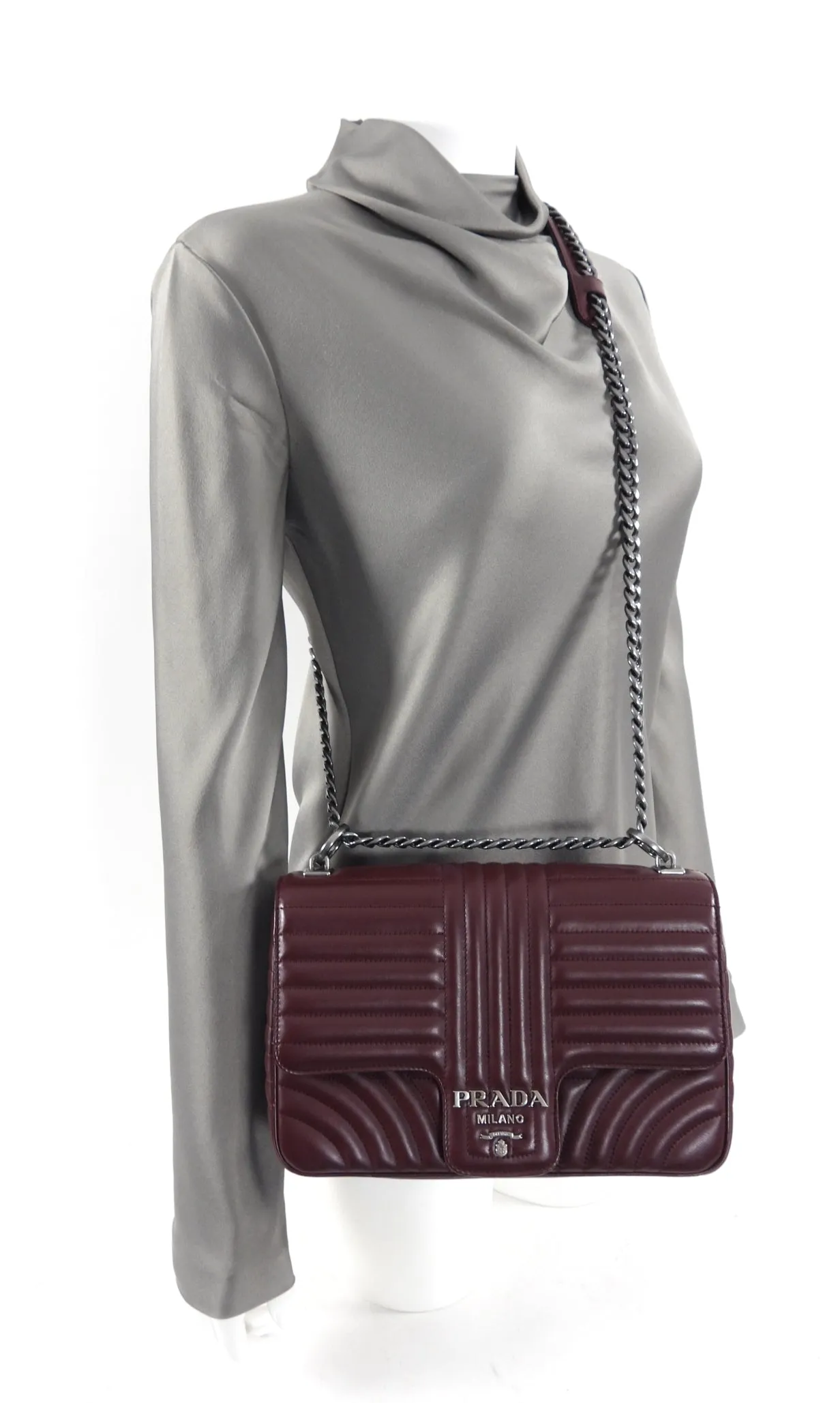 Prada Dark Bordeaux Quilted Large Diagramme Flap Bag