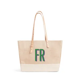 Shoulder Market Bag in Natural with Large Green Monogram