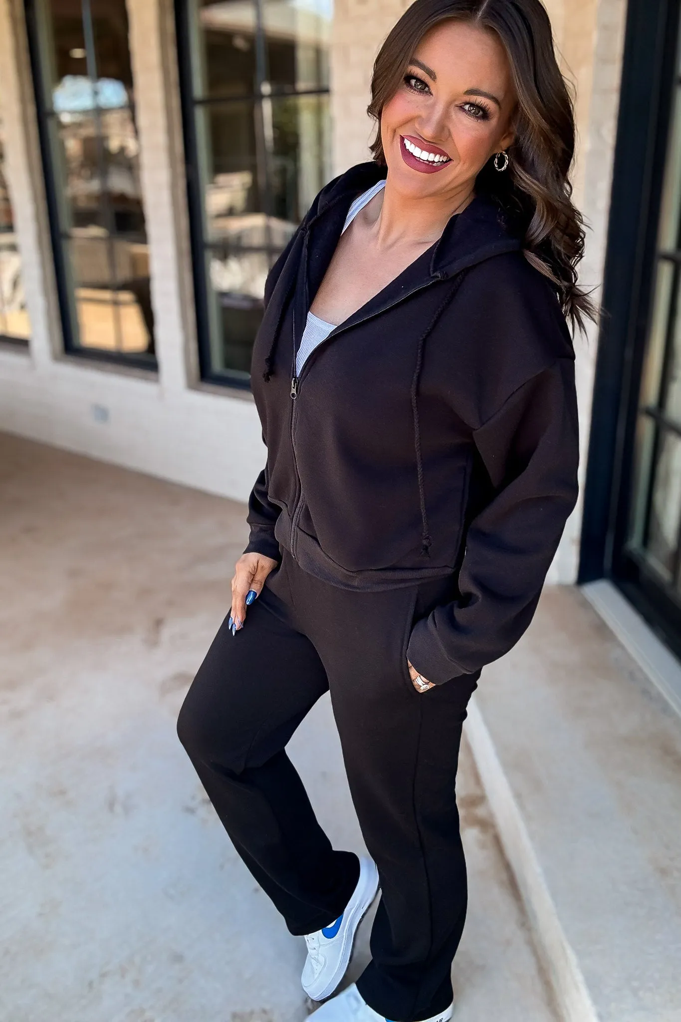 So Popular Black Basic Fleece Zip Up Hoodie