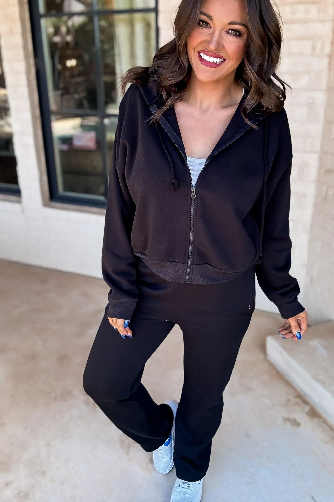 So Popular Black Basic Fleece Zip Up Hoodie