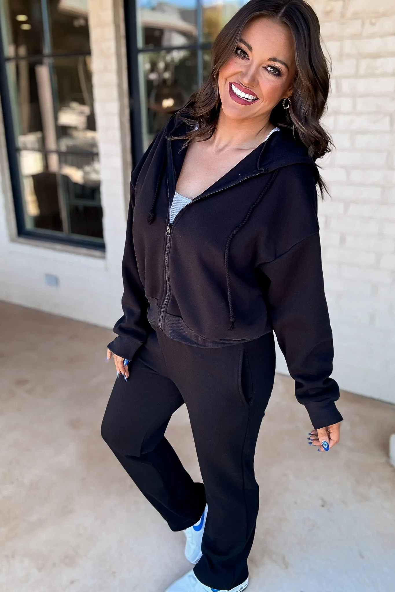 So Popular Black Basic Fleece Zip Up Hoodie