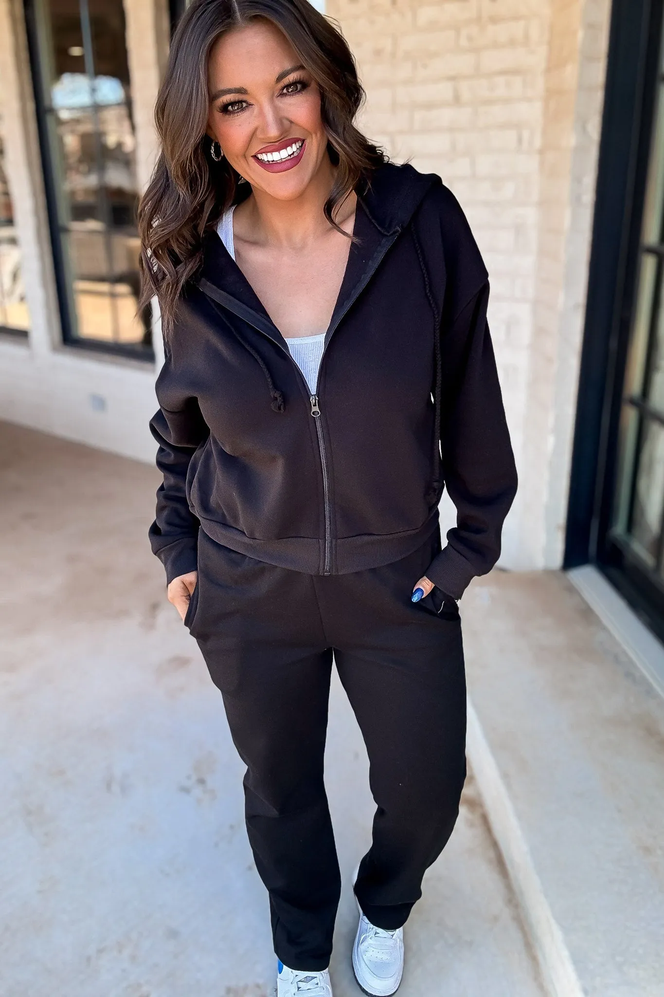 So Popular Black Basic Fleece Zip Up Hoodie