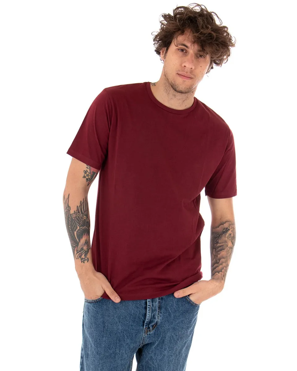 T-shirt Uomo Basic Tinta Unita Manica Corta Girocollo Bordeaux Casual GIOSAL-TS2913A