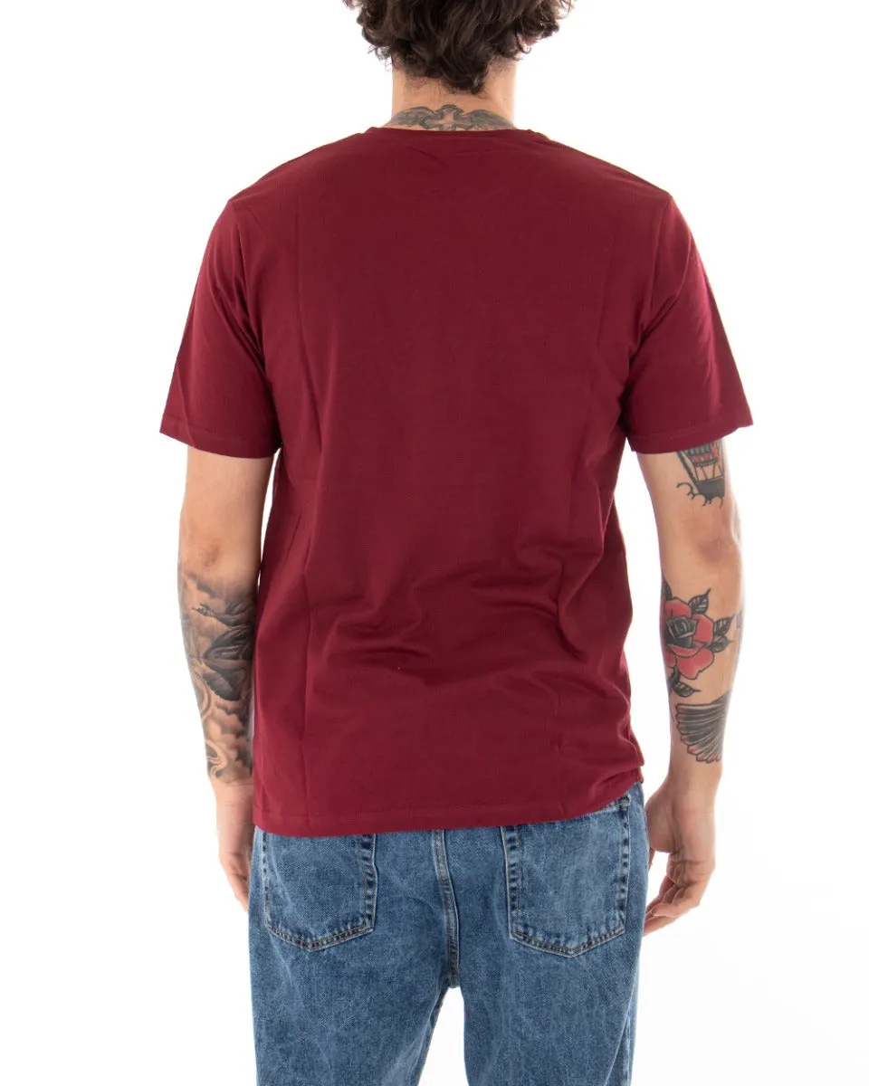 T-shirt Uomo Basic Tinta Unita Manica Corta Girocollo Bordeaux Casual GIOSAL-TS2913A