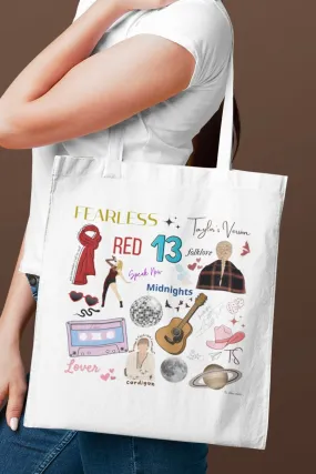 Taylor Swift White Aesthetic Tote Bag with Zipper