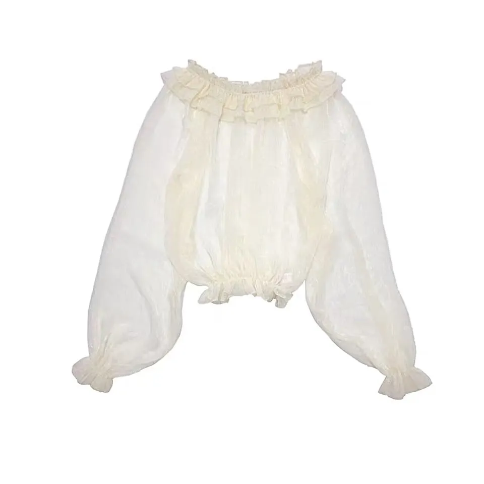 Transparent blouse boat neck/ off collar lolita shirt